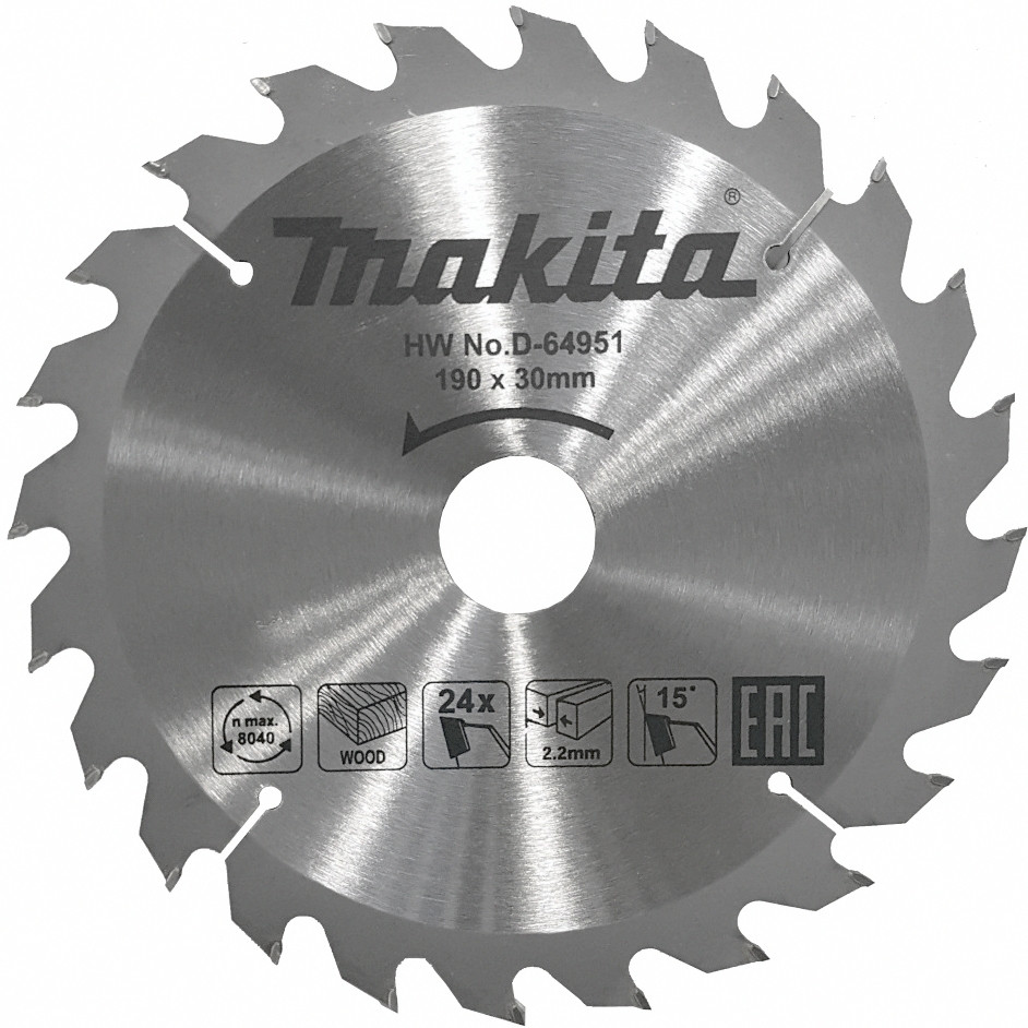 Диск пильный для дерева Makita, 190x30х1,4 24 зуба (D-64951)